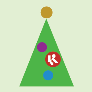 Graphic of a green Christmas tree with colored decorations
