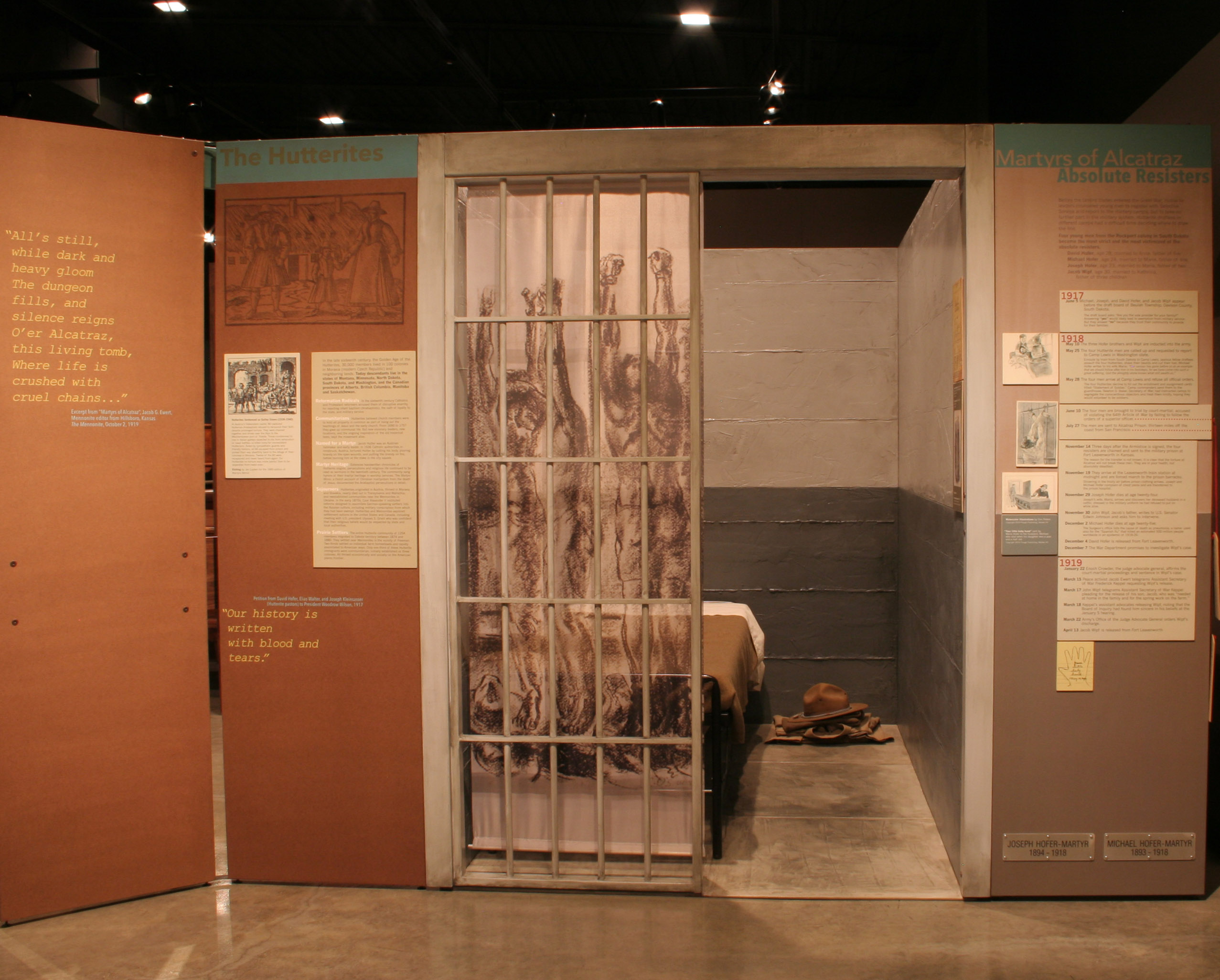 A re-creation of a prison cell on Alcatraz Island from the early 20th century