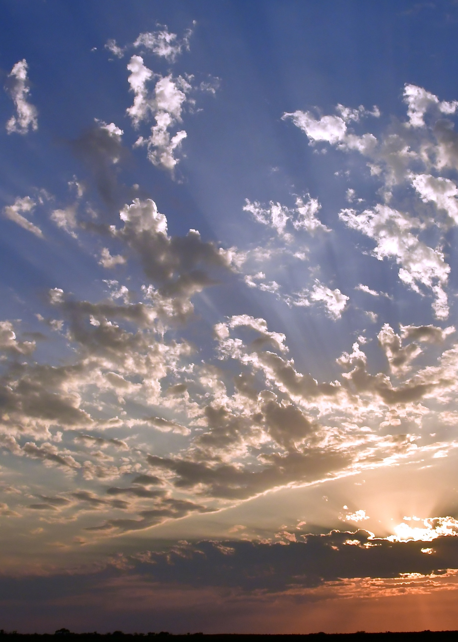 Photo showing a sunset or sunrise with a large aspect of sky and clouds