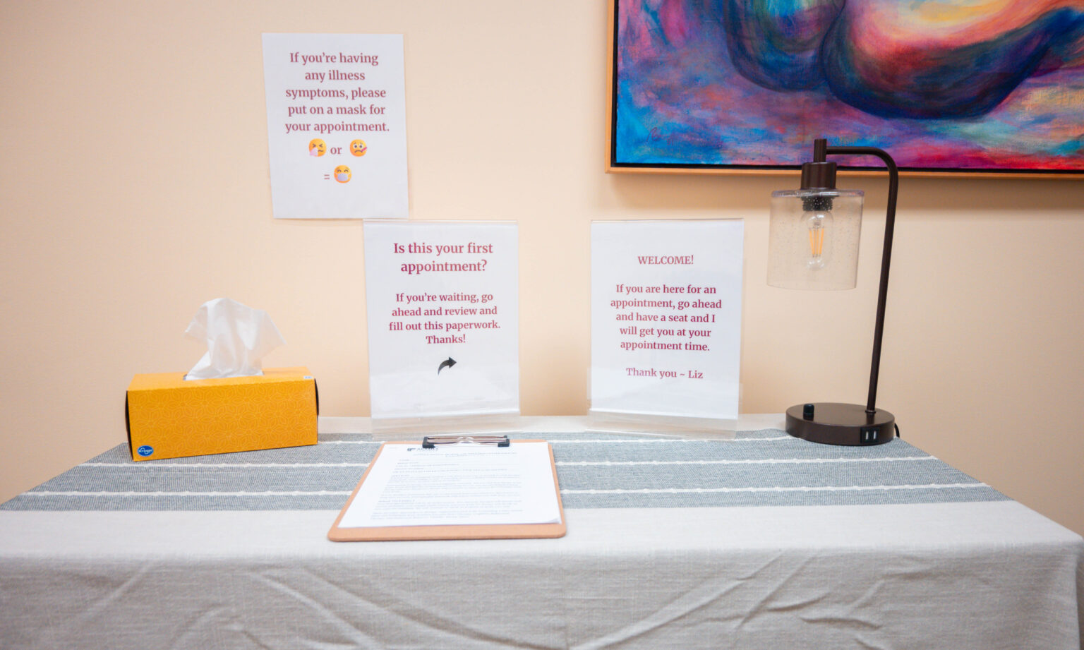 Table with intake forms for the Counseling Center